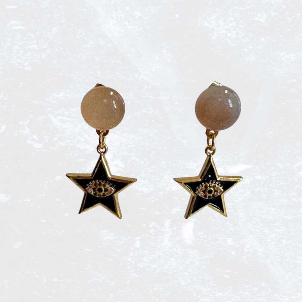 Gold and Black Star Drop Earrings